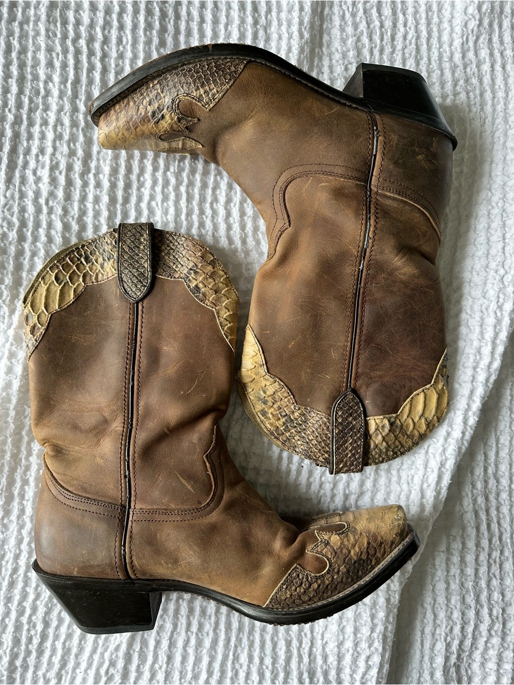 Durango Western Cowboy Boots Women’s Size 8 M Brown Snakeskin Square Toe